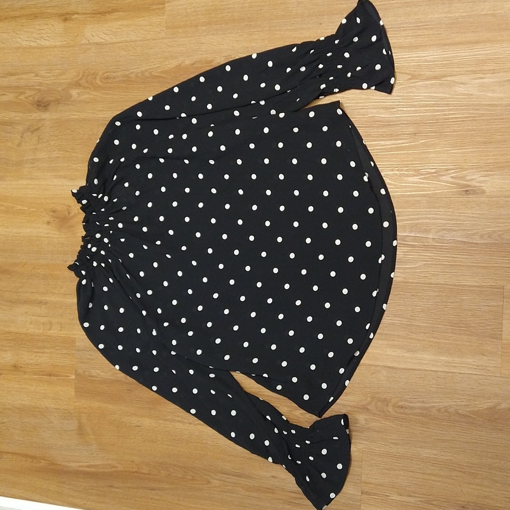 Loft, black with white polka dots blouse, size M, long sleeve, NWT, womens